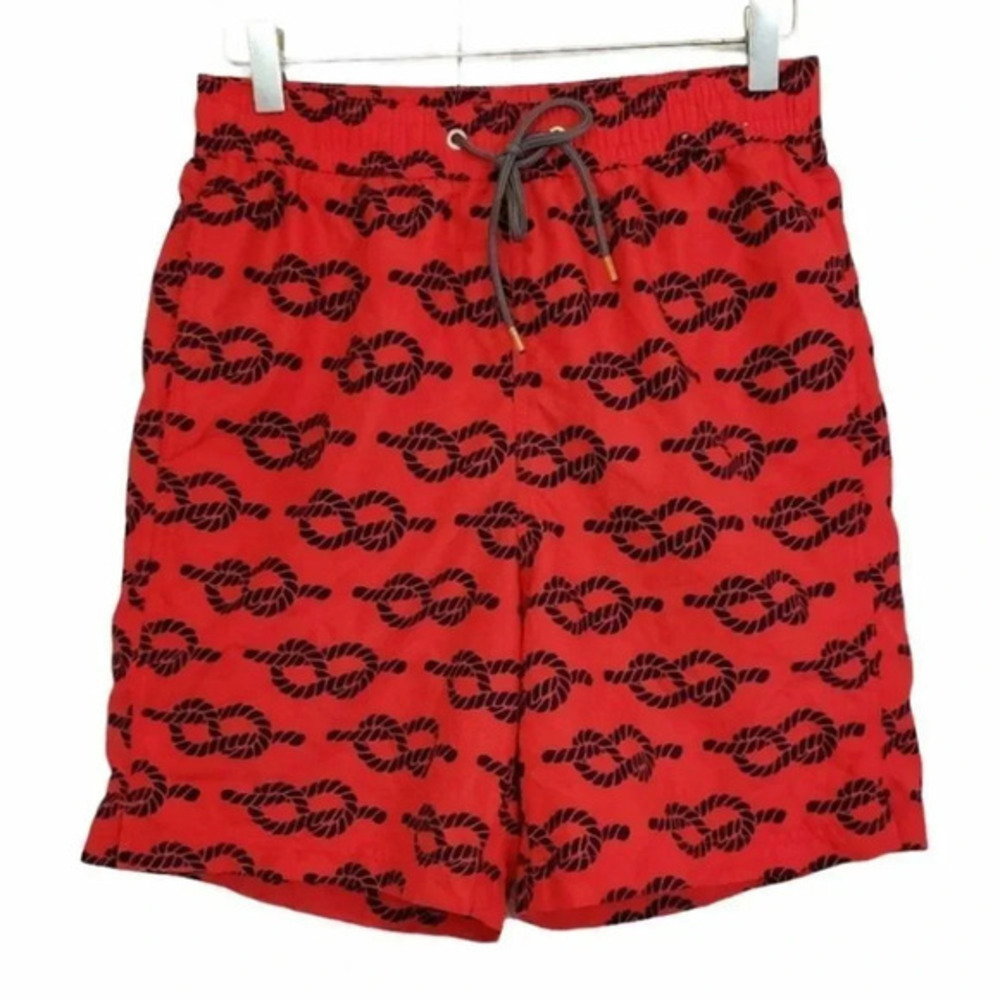 Thomas Dean Swim Trunks Small Red Nautical Rope Knot Mesh Lined Drawstring
